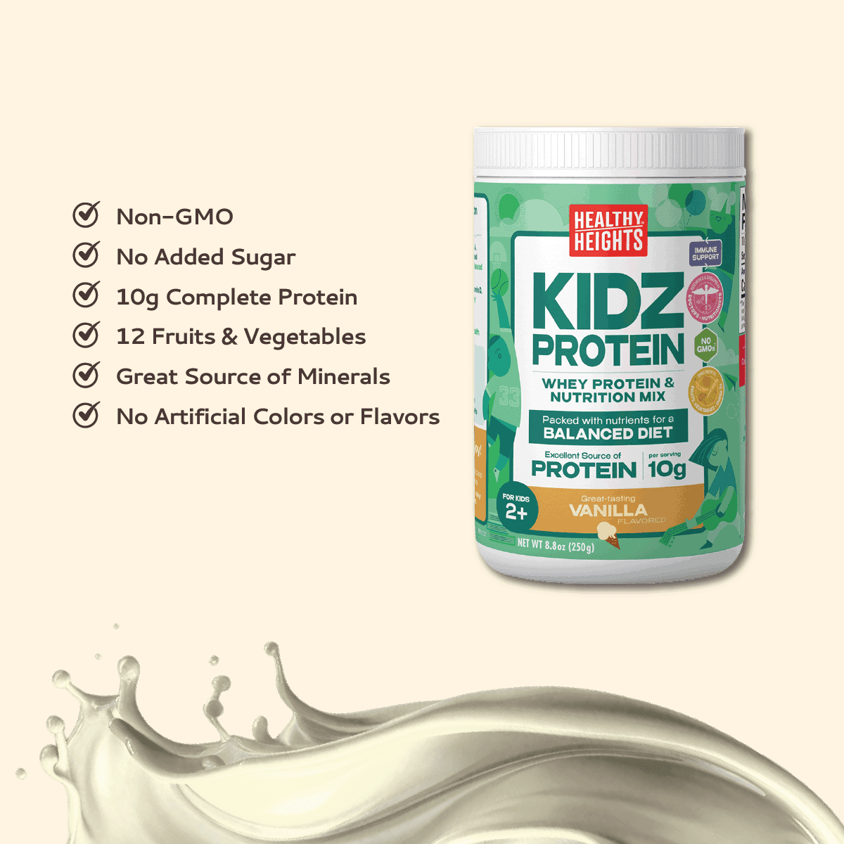 (2 pack) Healthy Heights KidzProtein, Shake Mix Powder, Vanilla, 10g Protein, 8.8oz