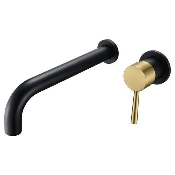 SUMERAIN Wall Mount Tub Faucet Bathroom Bathtub Faucet with Long Tub Filler Spout Black and Gold Finish Single Handle