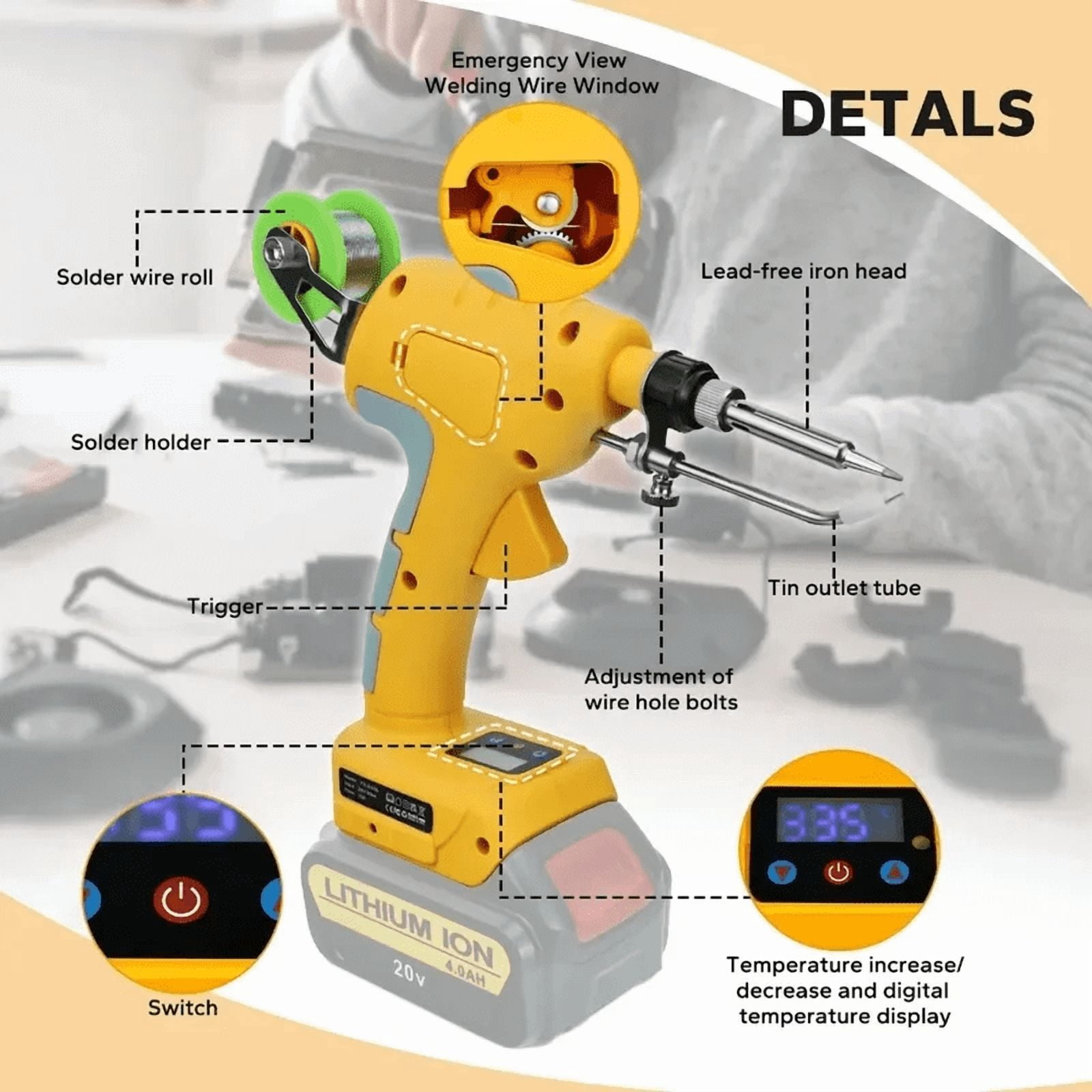 75W Cordless Soldering Iron Kit for De.walt 20V Battery Fast Welding Tool LCD Digital Display Electric Solder Gun (No Battery)