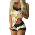 thumbnail image 2 of 2 PC Pajamas for Women Womens Sexy Valentine's Day Printing Lace Sling Sleeveless Tank Tops Splicing Shorts Casual Set Yellow qILAKOG Size S, 2 of 5
