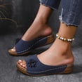thumbnail image 6 of Slippers for Women,Stylish Opentoe Wedges With Leather Top And Flower Slippers Are Comfortable Shoes With Temperament,Womens Slippers,Navy,8.5, 6 of 9