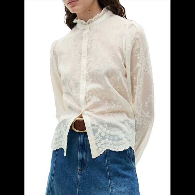 Camisa Bordada con Botones para Mujer, Blusa Informal de Larga Albaricoque M