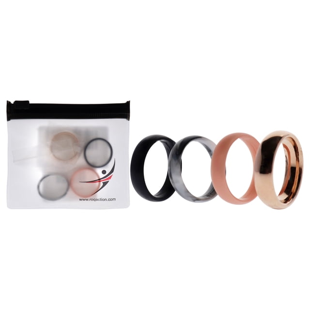 Juego de anillos gemelos de boda de silicona de 6 mm - Rosa de ROQ para mujer - Anillo de 4 x 7 mm