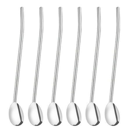 

BESTONZON 6 Pcs/Pack Stainless Steel Oval Shape Metal Drinking Spoon Straw Reusable Straws Cocktail Spoons Set (Primary Color)