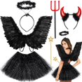 thumbnail image 2 of Disfraz de ángel de Halloween para mujer, disfraz de diablo para mujer, alas de ángel, halo, alas de diablo, cuernos de diablo y tenedor, tutú negro para mujer, Halloween, 2 of 4