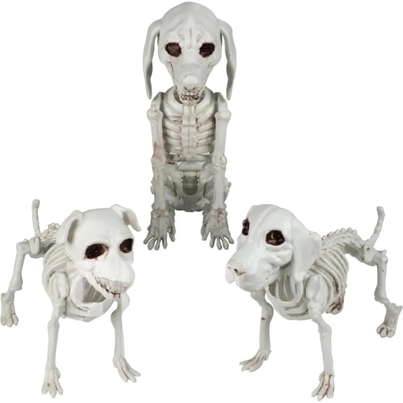 Halloween Dog Skeleton 3 Pack 10" Plastic Animal Bones Outdoor Party Decor, Posable Indoor and Outdoor Party Prop, for Yard, Haunted House Seasonal