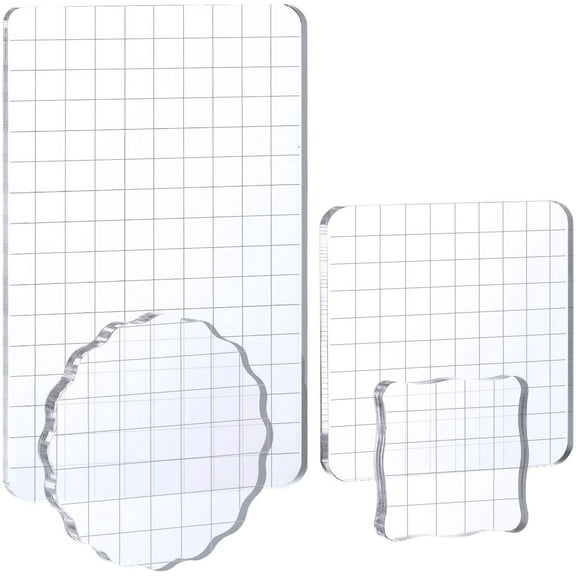 Fymlhomi Large Acrylic Stamp Block Clear Stamping Tools Set with Grid Lines for Art Crafts Scrapbooking, 4 Pack