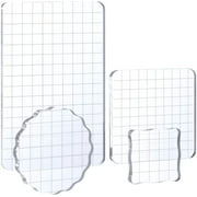 Fymlhomi Large Acrylic Stamp Block Clear Stamping Tools Set with Grid Lines for Art Crafts Scrapbooking, 4 Pack