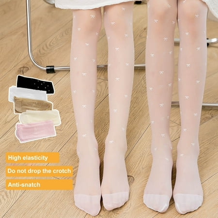 

rygai Children Dance Stockings Ultra-thin Cute Bow Dot Transparent Summer Baby Girls Pantyhose Kids Princess Tights for Ballet Skin Color