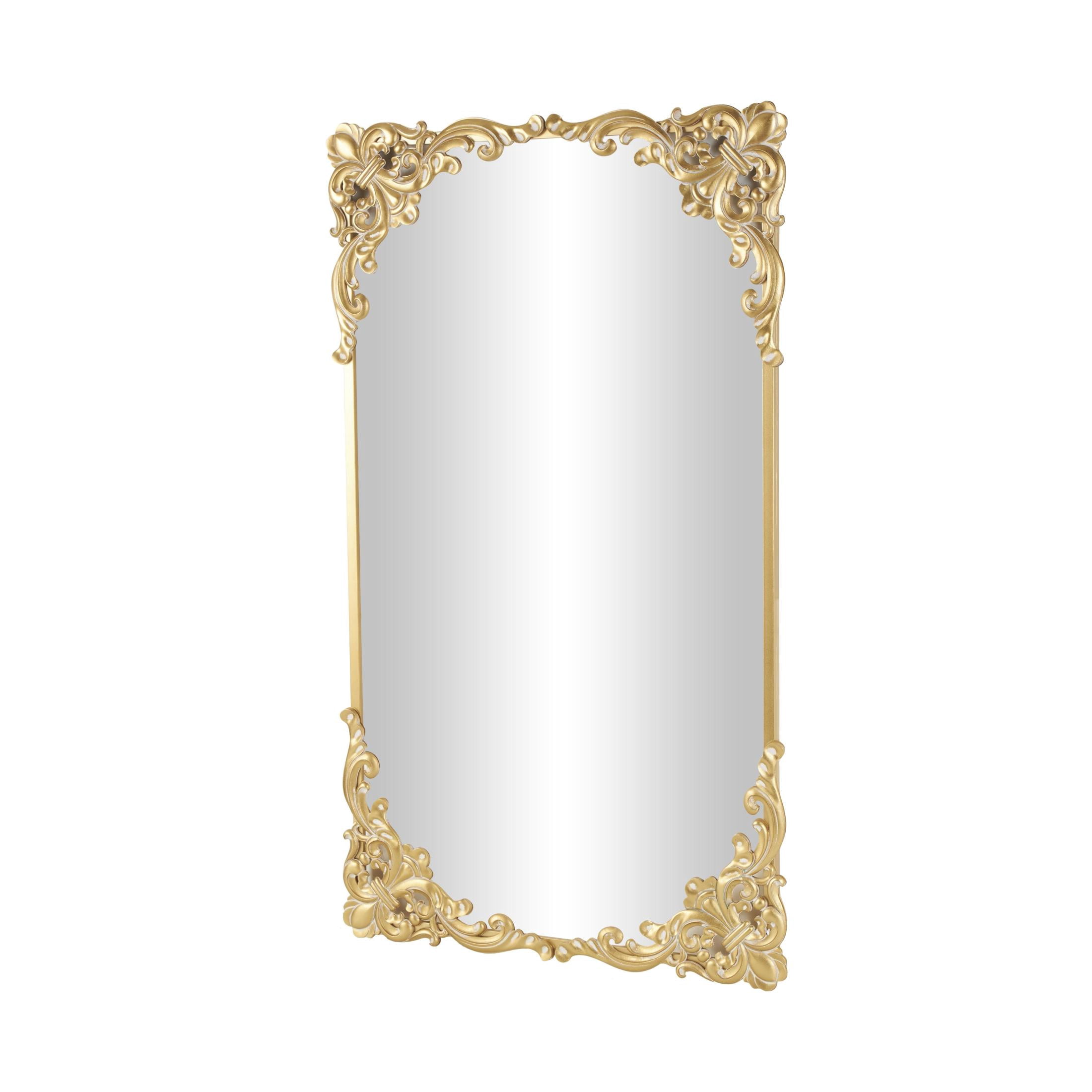 DecMode 42" x 72" Gold Metal Scroll Tall Ornate Baroque Floor Mirror