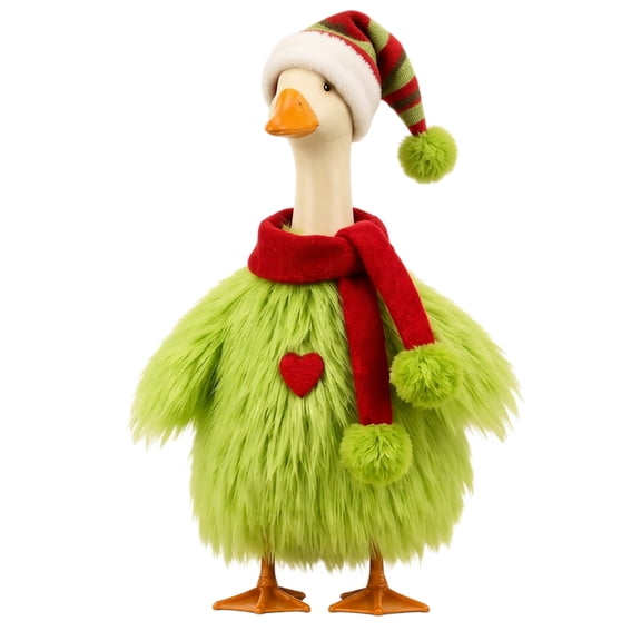 23 Inch Christmas Green Fuzzy Porch Goose Outfits Included Hat And Scarf,Xmas Porch Goose Outffit For 23" Porch Goose,Yard Lawn Garden Outdoor Christmas Decorations