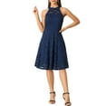 thumbnail image 1 of INSPIRE CHIC Robe Femme Florale en Dentelle Col Licou Sans Manches Élégante Robe Cocktail Ligne A m Bleu Foncé, 1 of 5