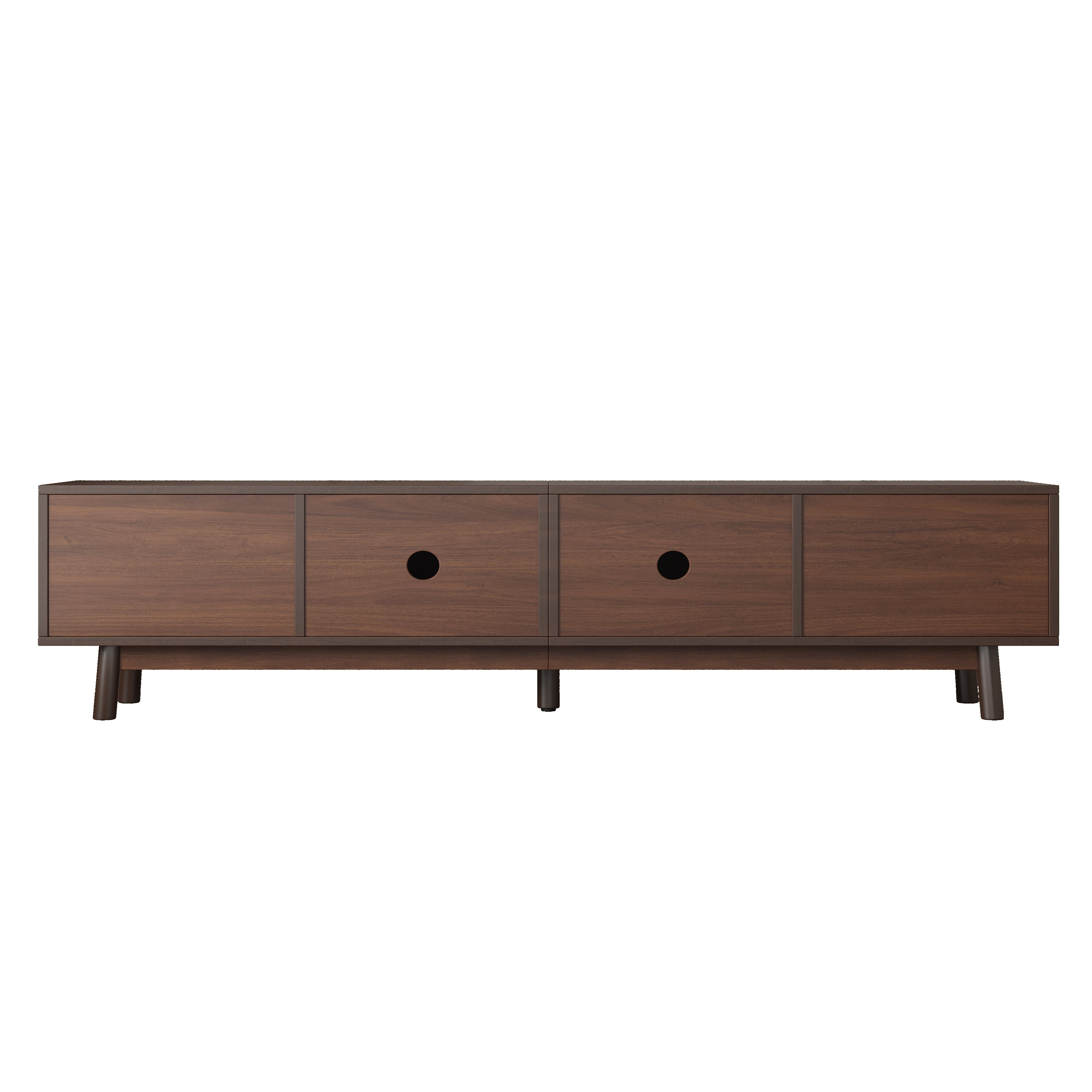 Homy Casa 70.9" Walnut TV Stand for 75" TVs with Rattan Doors, 2 Drawers and Cable Management