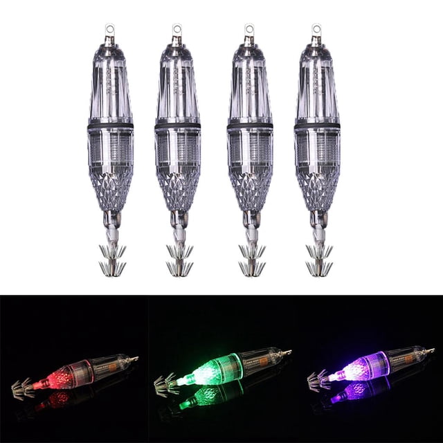 Luz de Pesca Subacuática Cola Cebo de Pesca LED 4 Piezas Anzuelo Luminous Squid Jig