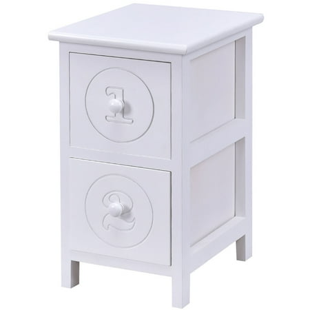Two Drawer Bed Side Cabinet - Costway White Wooden Bedside Table Nightstand Cabinet Furniture Storage Drawers