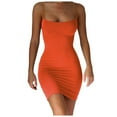 thumbnail image 3 of Riforla Solid Summer Slim Fit Strap Short Dress off Shoulder Sexy Stretch Dress Summer Dresses Midi Length Orange XS, 3 of 6