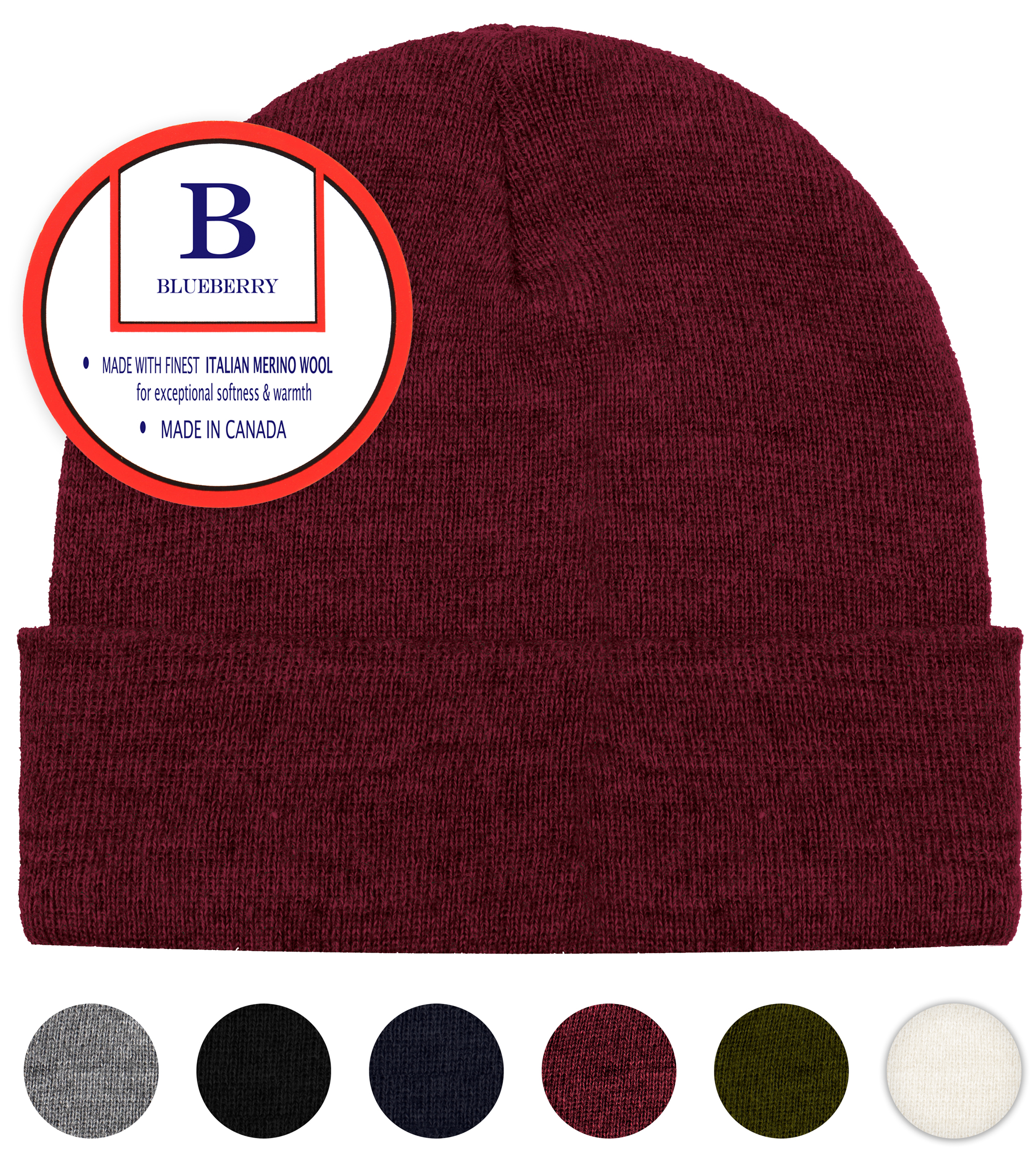 Blueberry Uniforms Burgundy Merino Wool Beanie Hat -Soft Winter and Activewear Watch Cap - image 1 of 6