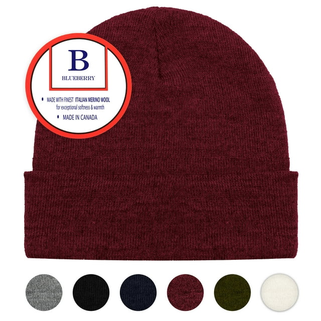 Blueberry Uniforms Burgundy Merino Wool Beanie Hat -Soft Winter and Activewear Watch Cap