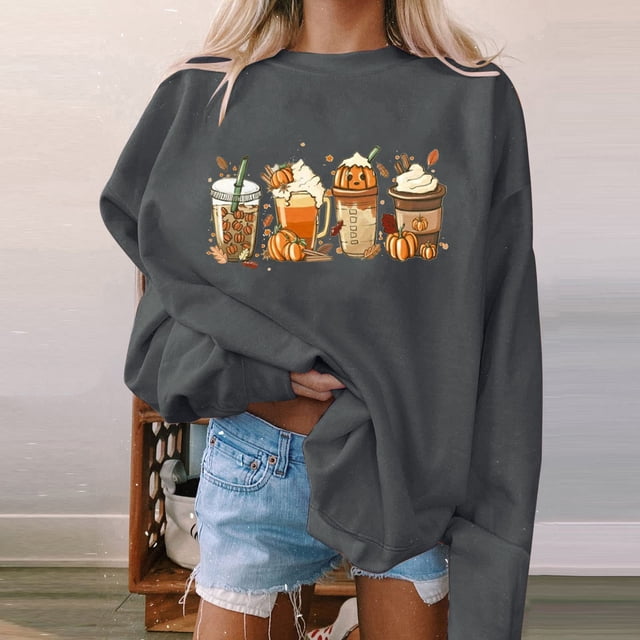 EGNMCR Sweat-Shirts à Capuche pour Femmes, Sweat-Shirts pour Femmes, Mode Halloween pour Femmes Imprimé Manches Amples Blouse Col Rond Pull Décontracté Chandail Women Blouse