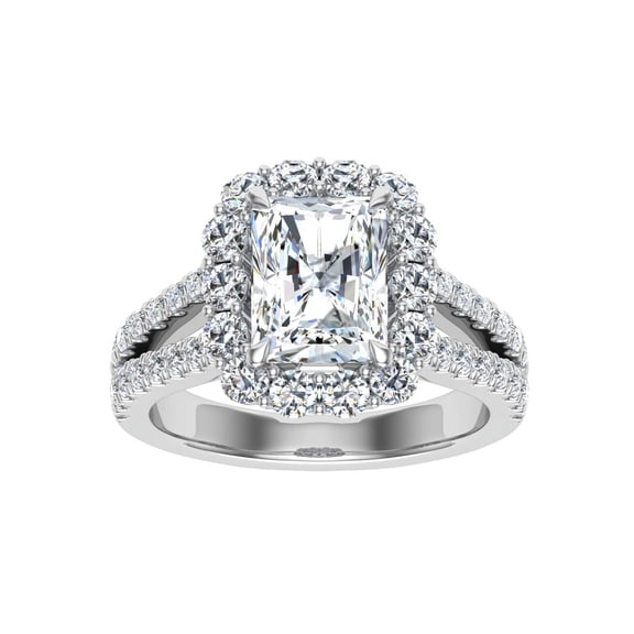 Oryn Jewel 2.3 Ct Radiant Cut Engagement Ring - Lab-Created Diamond - 14K White Gold Over Rings - Halo Split Shank Solitaire Ring with Accents for Women's - Wedding Ring for Wife
