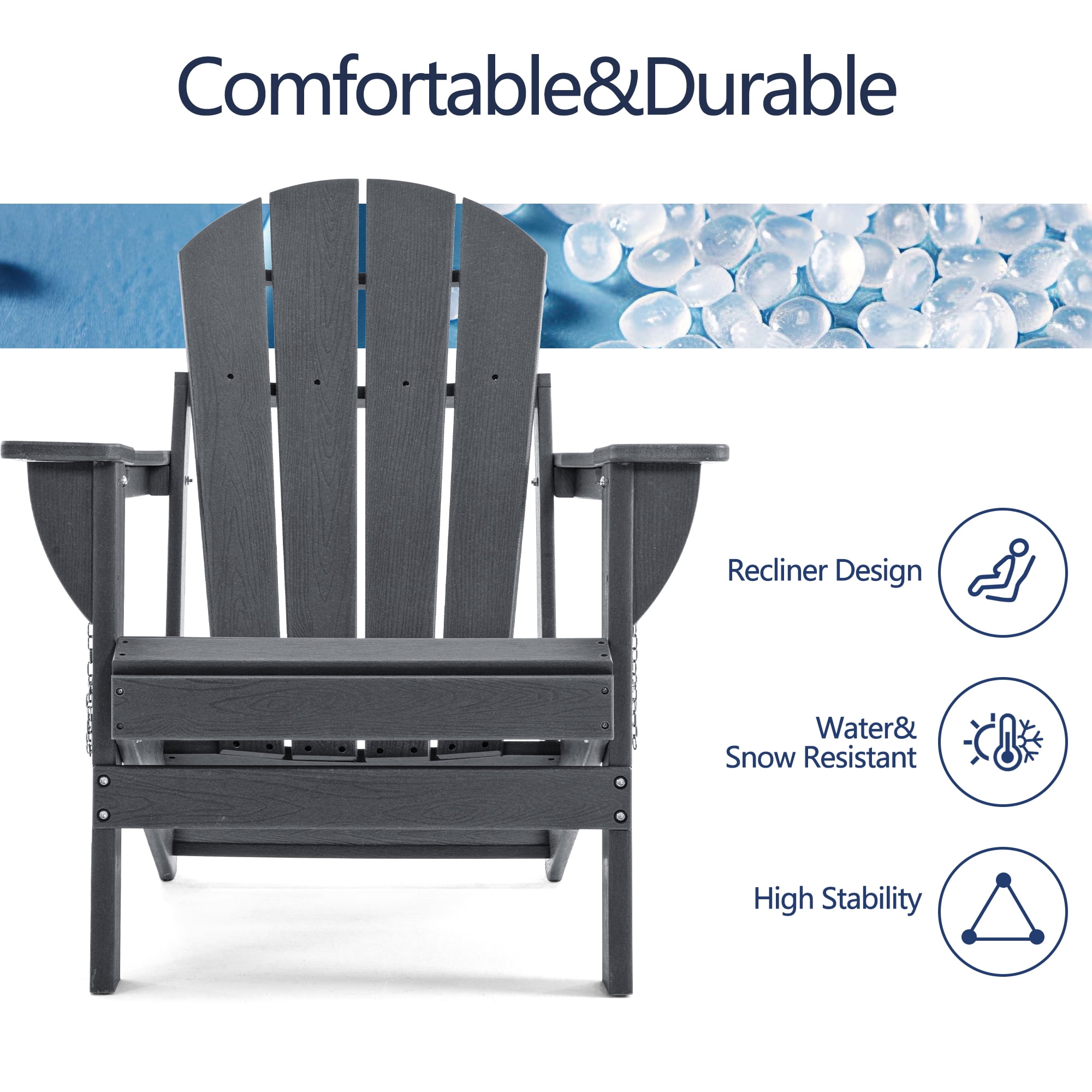 ENYLAY Folding Adirondack Chair with Dual Cup Holders & Phone Holder, All-Weather HDPE Fire Pit Chairs for Outdoor, Patio, Poolside, Garden(Grey)