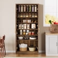 thumbnail image 6 of Finmind 71 Inch Tall Storage Cabinet with Adjustable Shelves, Modern 8 Tier Kitchen Pantry Cabinet with Doors for Living Room, Bathroom, Bedroom, Kitchen, Brown, 6 of 10