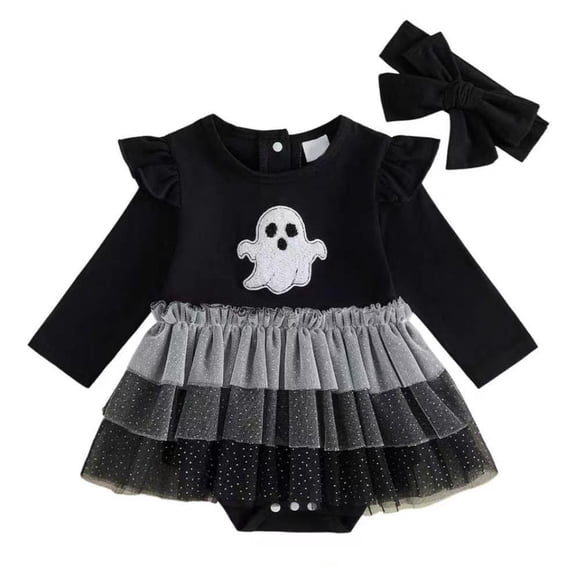 RFQWOVSR Baby Girls Halloween Mesh Long Sleeve Romper Dress 6-12 Months