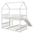 thumbnail image 3 of Kacho House Bunk Bed with Slide, Floor Bunk Bed Twin Over Twin with Safety Guardrails and Roof Design for Teens, s, Bedroom Furniture Easy Assembly, Lower Bed Convertible, White, 3 of 9