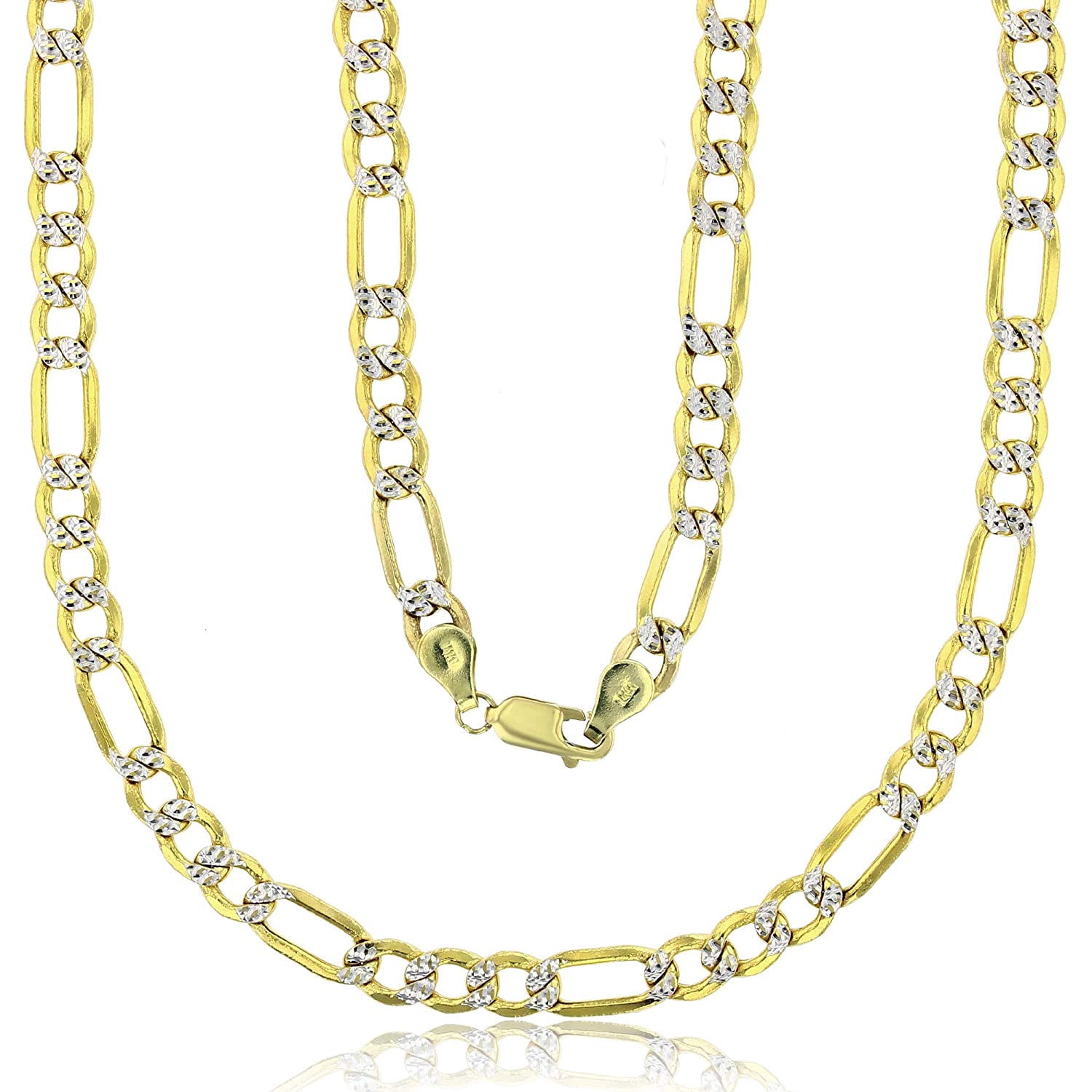 14k Two Tone Gold Solid 6mm Figaro Chain with Lobster Claw Clasp 22