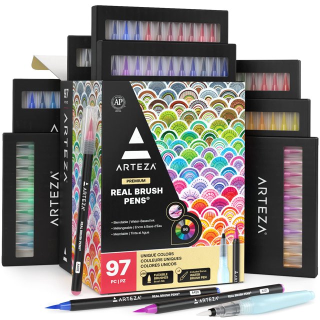 Marcadores artísticos ARTEZA Real Brush Pens, set de acuarela de 96 colores