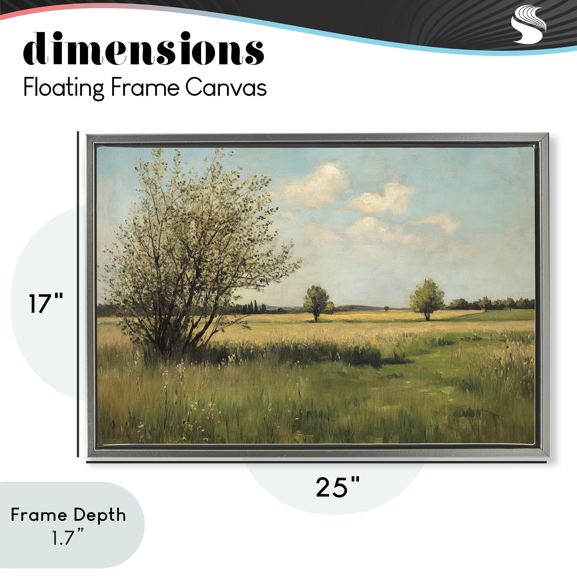 Stupell Industries Peaceful Meadow Under Serene Sky Gray Framed Floater Canvas Wall Art, design by Petal Prints Design