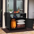 thumbnail image 1 of Bingirl Outdoor Rattan Storage Cabinet: Featuring Acacia Wood Countertop, Open Compartment, and 2 Doors, Perfect for Patio, Garden, Backyard, and Poolside (Black and Gray), 1 of 7