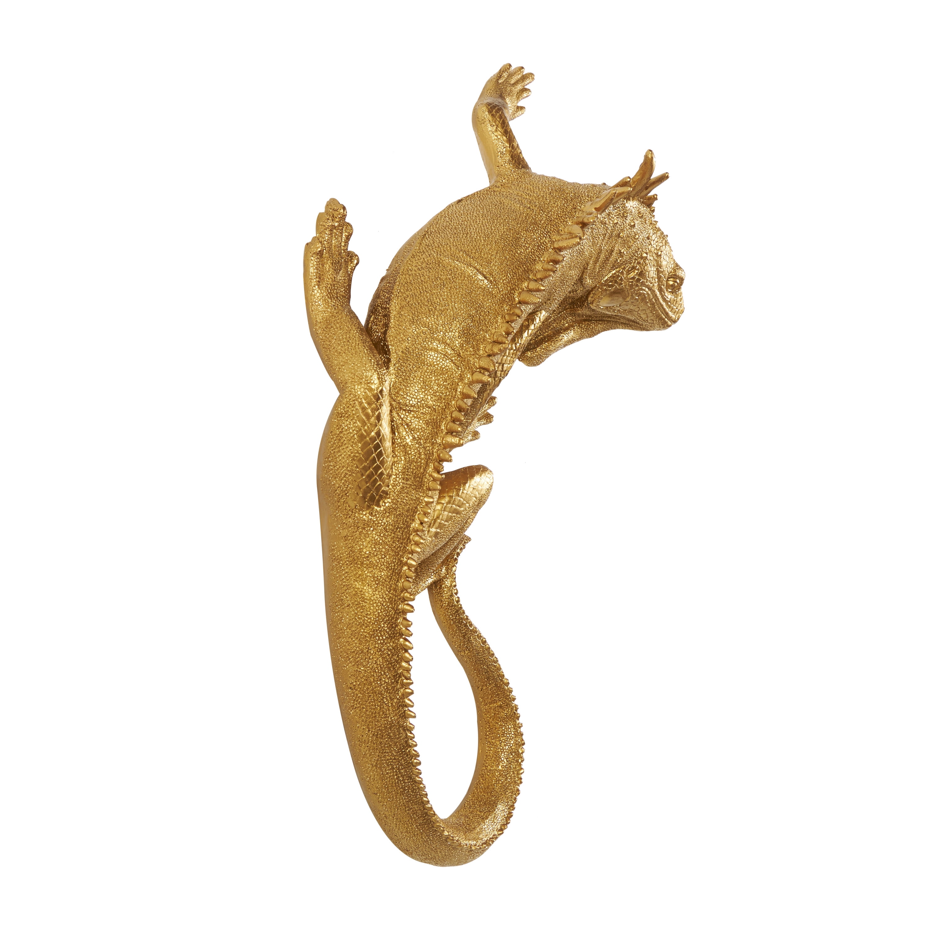 Gold Polystone Lizard Textured Climbing Home Wall Decor, 17" x 10" x 5", by DecMode