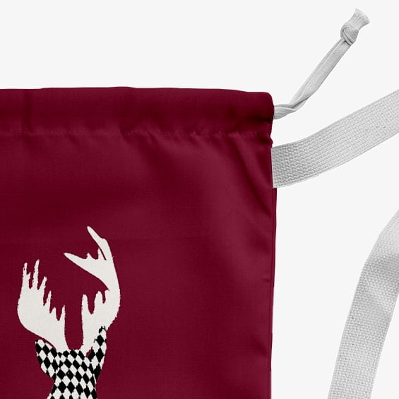 Simply Daisy Merry Deer 18 x 29 in Maroon Laundry Bag
