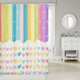 thumbnail image 2 of Manfei Cute Rainbow Stripe Shower Curtain 72Wx72L, Sweet Love Heart Bathroom Curtain, Cream Yellow, 2 of 5