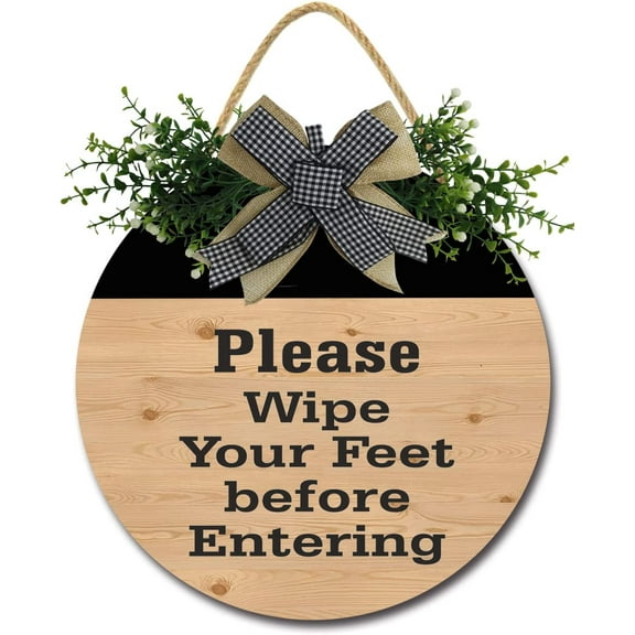 Eveokoki 12" Door Please Wipe Your Feet Before Entering Wooden Hanging Interior and Exterior Round Shape Decoration，Wall Porch Rustic Door Sign - Farmhouse Front Porch Decorch