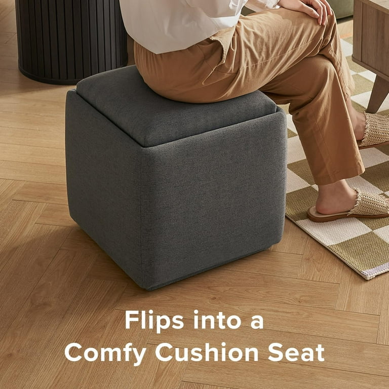 mopio Storage Ottoman with Reversible Tray, Modern Square Chest