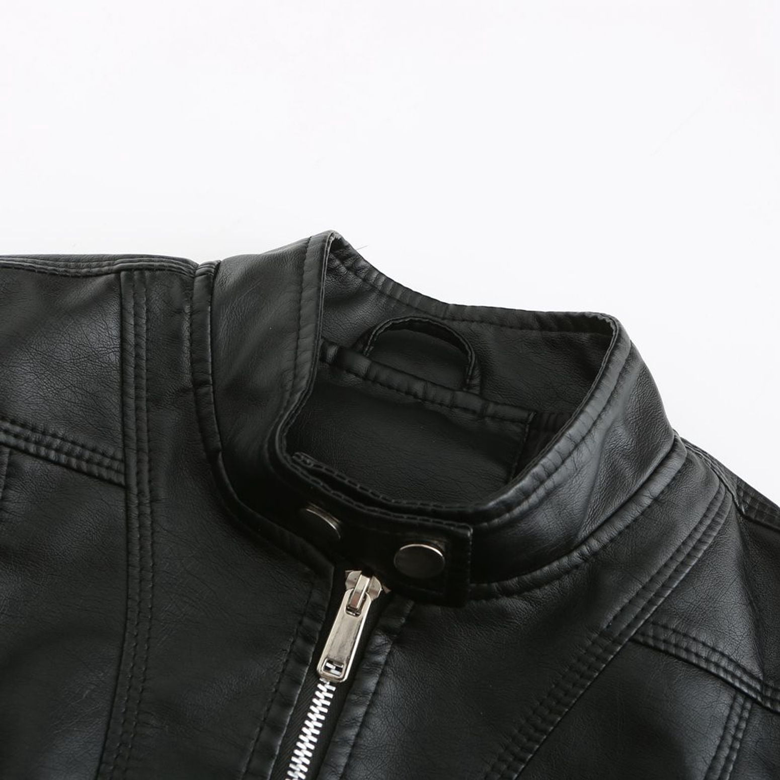 Defitshape Women's Faux Leather Jacket Winter Fashion Crop Moto Jackets & Coats Long Sleeve Fall Top Mock Neck Zipper Pocket Full Zip Short Jacket Black Small