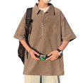 thumbnail image 3 of Camisa de manga corta bordada con cremallera para hombre Blusa informal simple con cuello vuelto para fiesta de citas Marrón L, 3 of 8