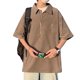 thumbnail image 3 of Camisa de manga corta bordada con cremallera para hombre Blusa informal simple con cuello vuelto para fiesta de citas Marrón L, 3 of 8