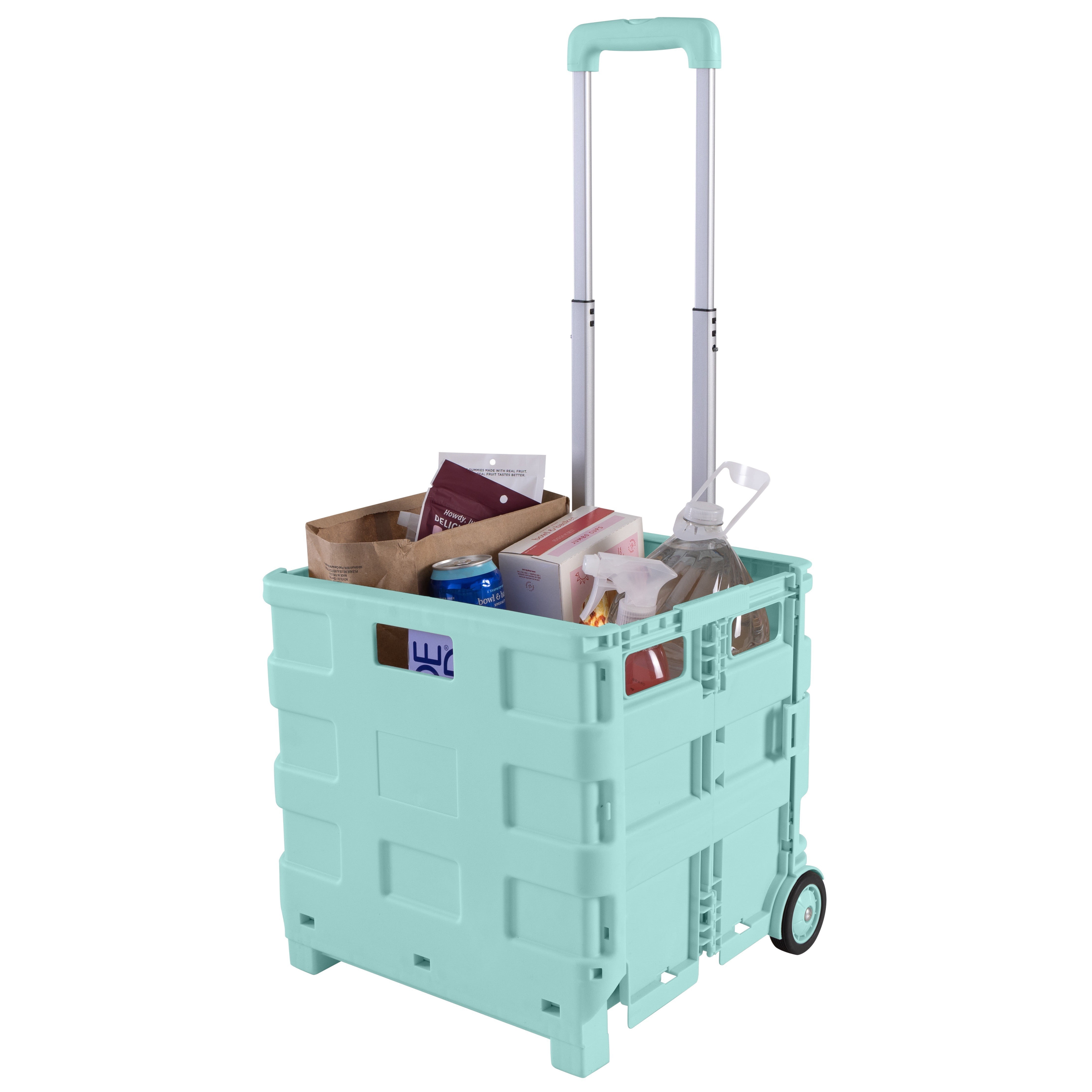 Simplify Portable Folding Shopping Cart 55lbs Capacity Mint Color | Collapsible Grocery Cart | Lightweight Utility Trolley with Wheels
