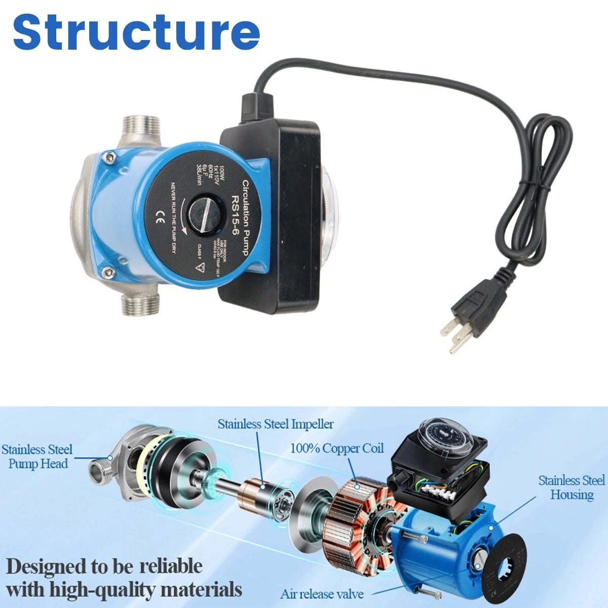 iMeshbean 110V Circulation Pump w/ Timer 10 GPM Hot Water Recirculating Pump for Boiler