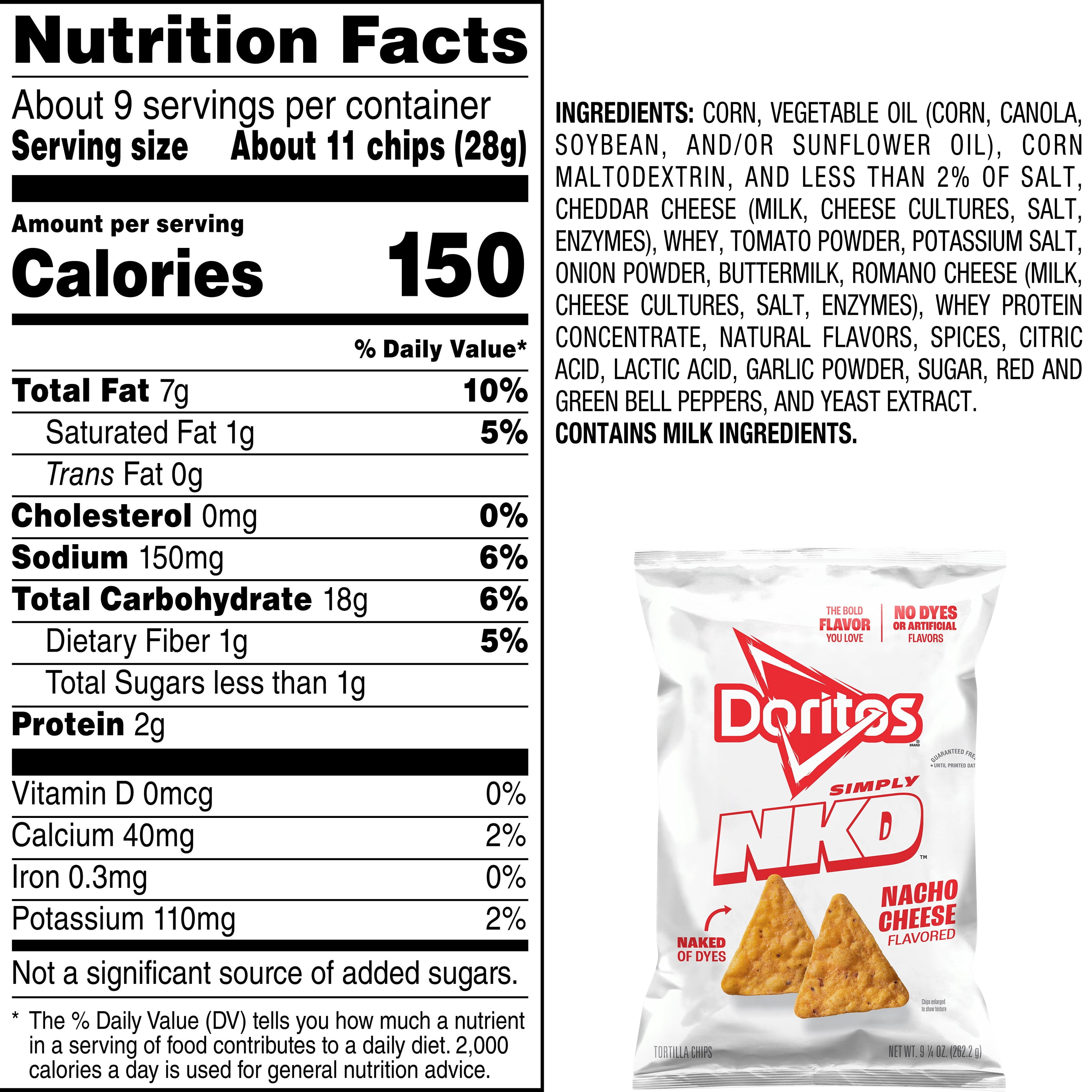Doritos Simply NKD No Dyes No Artificial Flavors Nacho Cheese Tortilla Chips Bag, 9.25 oz​