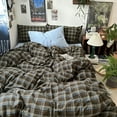 thumbnail image 2 of 3 Piece Vintage Buffalo Plaid Queen Size Duvet Cover-100% Cotton Brown Stripes Bedding Set Zipper Closure Soft Breathable Retro Design All Seasons, 2 of 7
