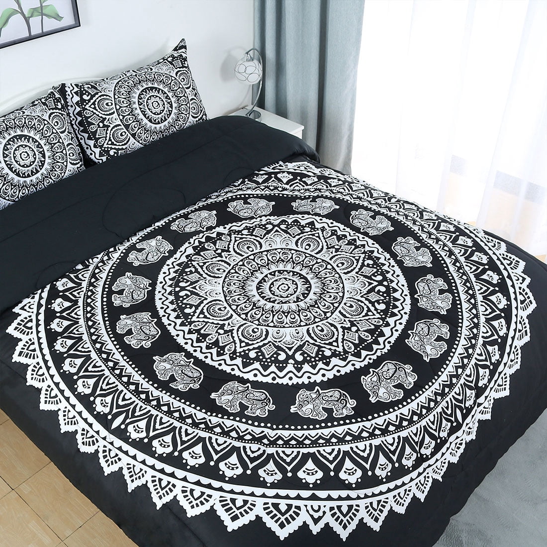 Unique Bargains 3-Piece Bohemian Luxury Polyester Comforter Set 100%Polyester Queen