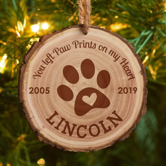 Personalized Pet Memorial Christmas Tree Ornament with Cut Log Design