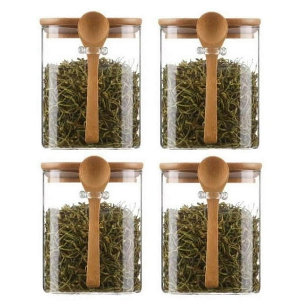 4PCS Airtight Glass Jars with Lids and Spoons, Candy Jars with Lids, Clear Spice Jars, Small Food Storage Containers
