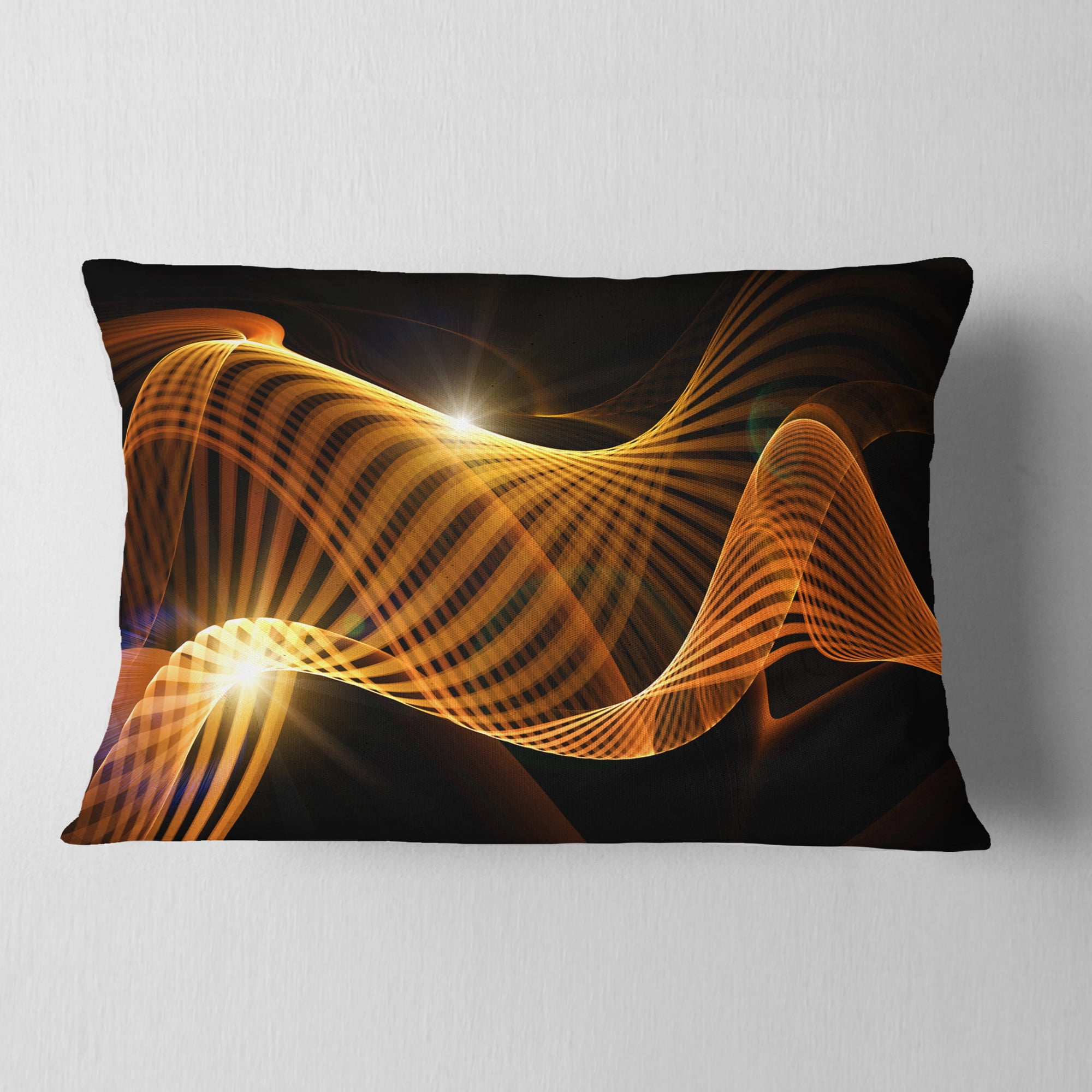 Designart Yellow 3d Shaped Fractal Design - Contemporary Abstract Throw Pillow - 12x20