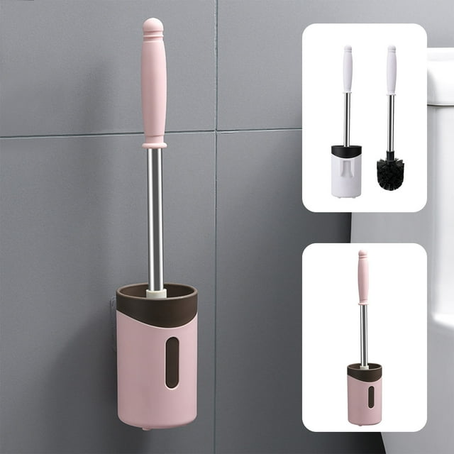 Xihbxyly Juego de Cepillos para Inodoro, Mango Ergonómico, Cerdas Densas para Una Limpieza Profunda, Base Ventilada, Esencial para El Baño, Limpieza Eficiente, Tamaño de 42 Cm, Colores Blanco y Rosa.