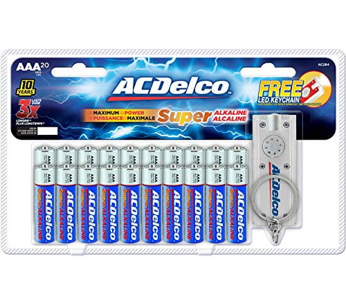 ACDelco AAA Super Alkaline Batteries with Bonus LED Keychain Flashlight, 20-Count